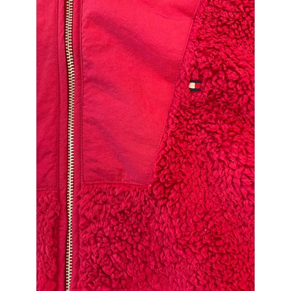 Tommy Hilfiger Sherpa Fleece Jacket Womens Large Red Hooded Full Zip NWT - Picture 4 of 4